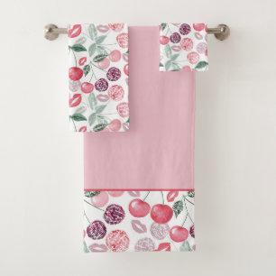 Red cherry berry fruit stylish bath towel set