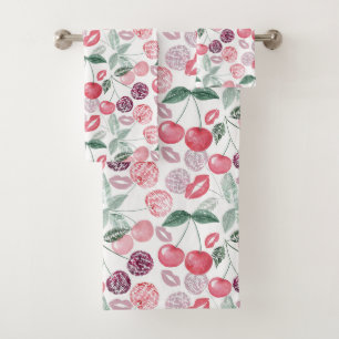 Red cherry berry fruit stylish bath towel set