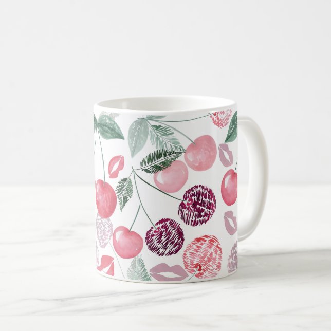 Red cherry berry fruit stylish coffee mug (Front Right)