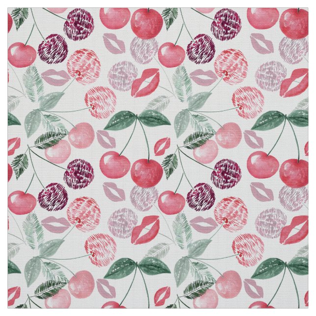 Red cherry berry fruit stylish fabric (Swatch)
