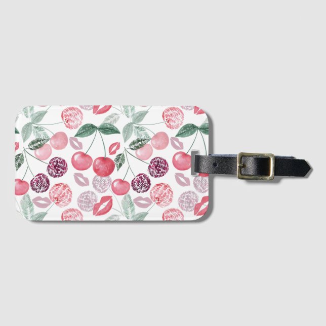 Red cherry berry fruit stylish luggage tag (Front Horizontal)