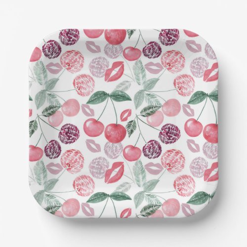 Red cherry berry fruit stylish paper plates