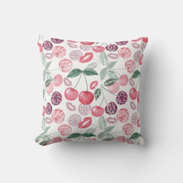 Red cherry berry fruit stylish throw pillow (Front)