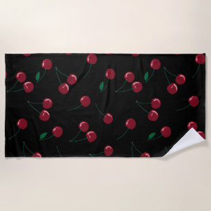 Red Cherry Black Beach Towel