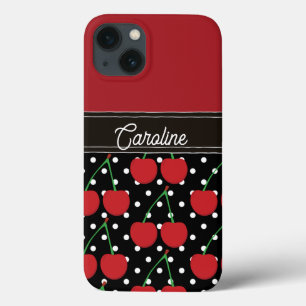 red cherry black polka dots vintage personalized iPhone 13 case