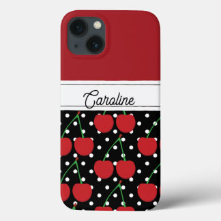 red cherry black polka dots vintage personalized iPhone 13 case