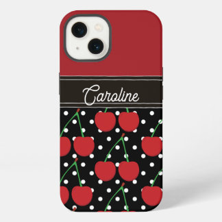 red cherry black polka dots vintage personalized iPhone 13 case