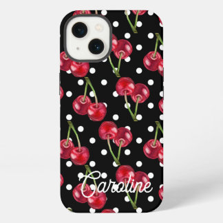 red cherry black polka dots vintage personalized  iPhone 13 case
