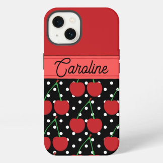 red cherry black polka dots vintage personalized  iPhone 13 case