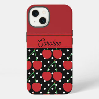red cherry black polka dots vintage personalized iPhone 13 case