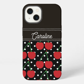 red cherry black polka dots vintage personalized iPhone 13 case