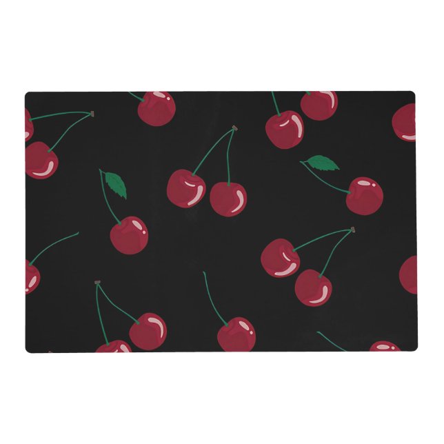 Red Cherry Black Table Placemat (Front)