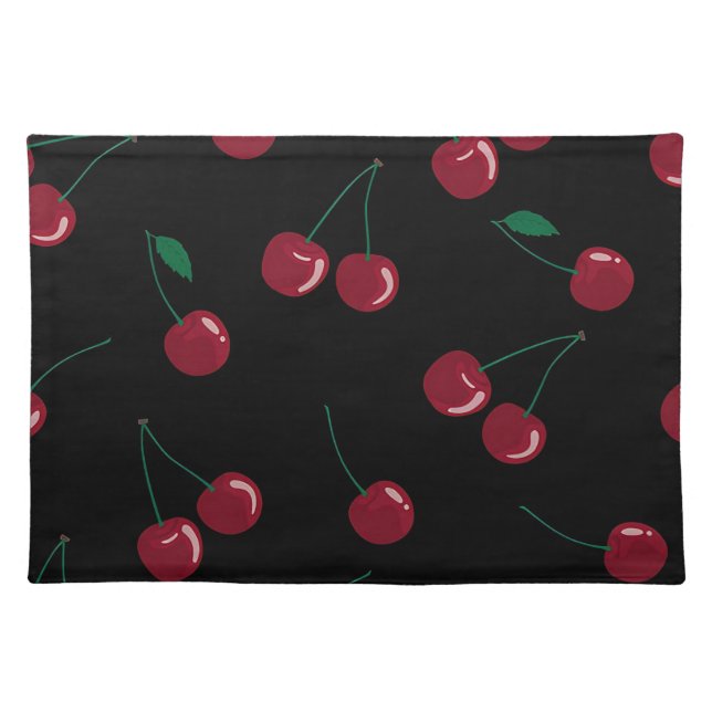 Red Cherry Black Table Placemat (Front)