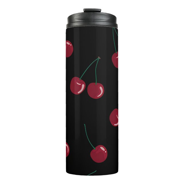 Red Cherry Black Thermal Tumbler (Front)