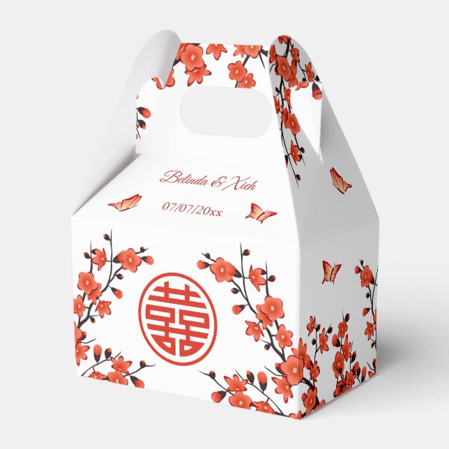 Red Cherry Blossom Blossom  | Chinese Wedding  Favor Boxes (Front Side)