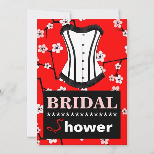 Red Cherry Blossom Bridal Shower Corset Invitation