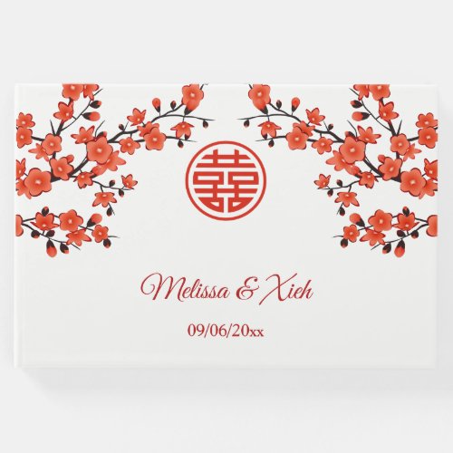 Red Cherry Blossom Chinese Wedding Guest Book