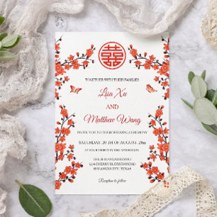 Red Cherry Blossom Chinese Wedding Invitation