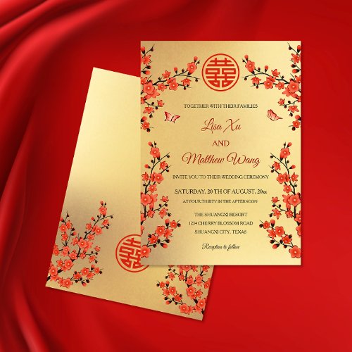 Red Cherry Blossom  Chinese Wedding Invitation