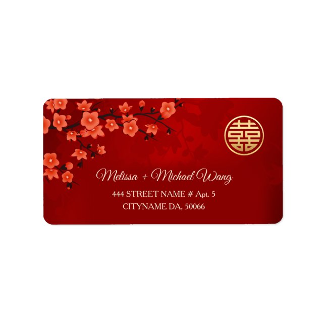 Red Cherry Blossom  | Chinese Wedding Label (Front)