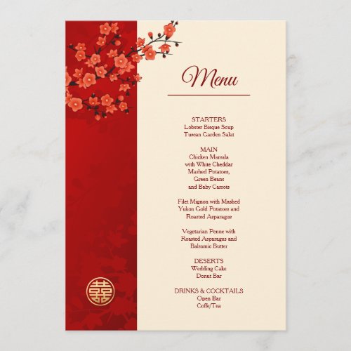 Red Cherry Blossom Chinese Wedding Menu