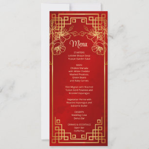 Red Cherry Blossom Chinese Wedding Menu Card