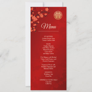 Red Cherry Blossom Chinese Wedding Menu Card