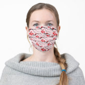 Red Cherry Blossom Floral Adult Cloth Face Mask (Worn)