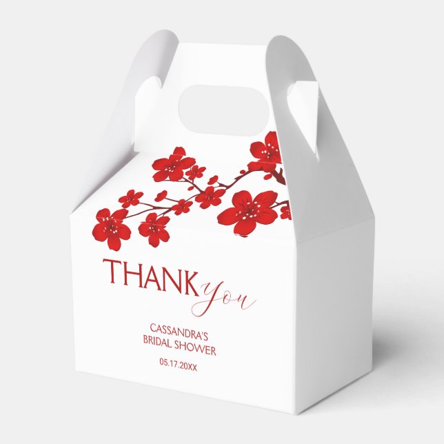 Red Cherry Blossom Floral Bridal Shower Favor Boxes (Back Side)