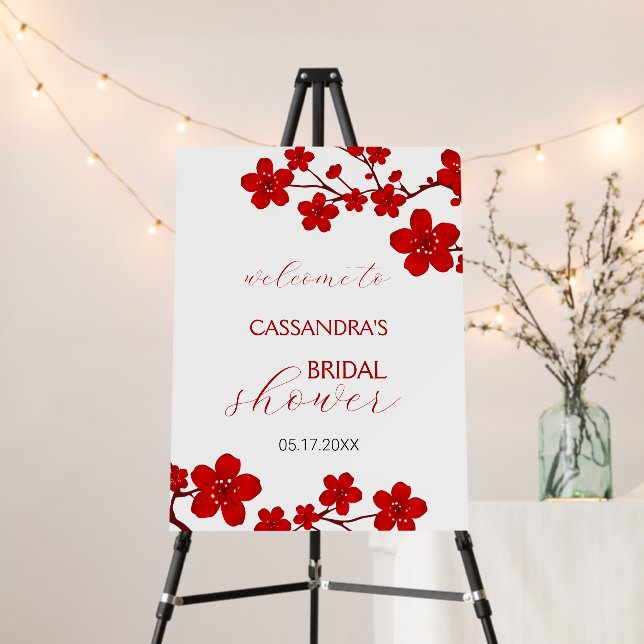 Red Cherry Blossom Floral Bridal Shower Foam Board (In Situ (Stand))