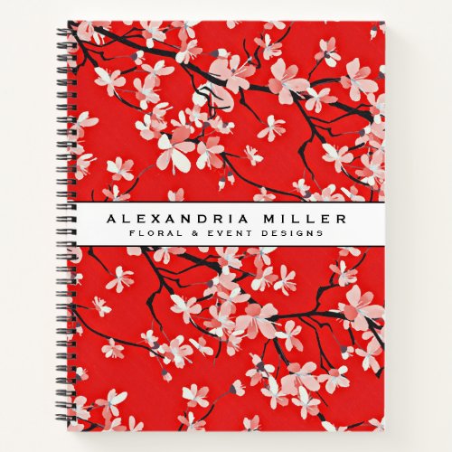 Red Cherry Blossom Floral  Name Title or Subject Notebook