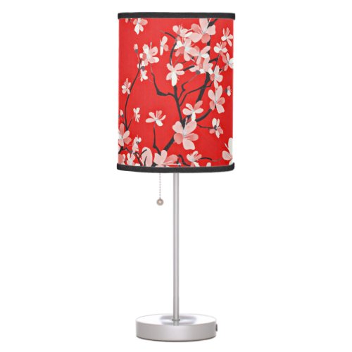 Red Cherry Blossom Floral Pattern Table Lamp