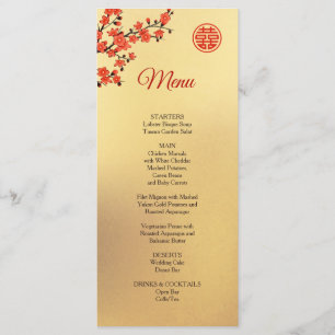 Red  Cherry Blossom Gold Chinese Wedding Menu