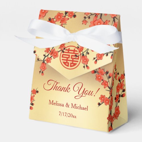  Red Cherry Blossom Gold Custom Chinese Wedding Favor Boxes