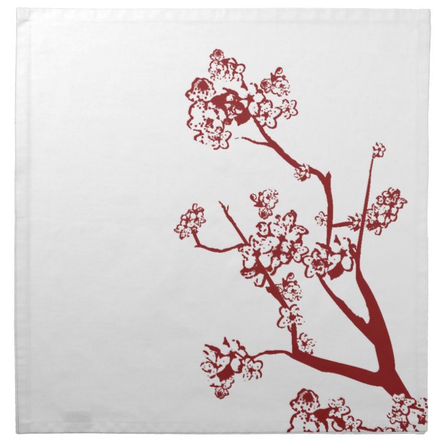 Red Cherry Blossom Napkin Set (4) (Front)