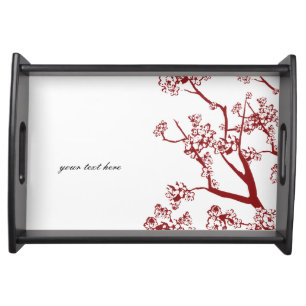 Red Cherry Blossom Oriental Serving Tray