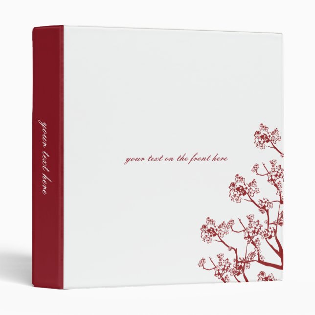 Red Cherry Blossom Oriental Wedding Planner Binder (Front/Spine)