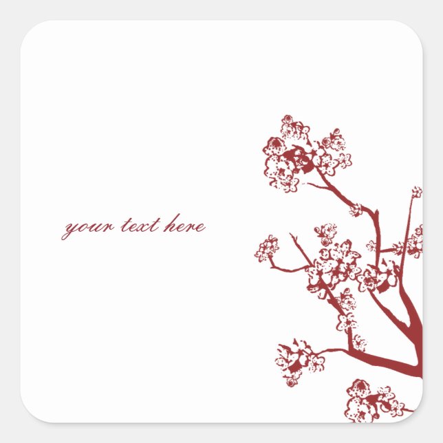 Red Cherry Blossom Oriental Wedding Stickers (Front)