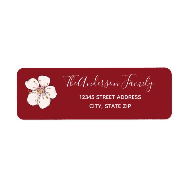 Red Cherry Blossom - Return Address Label (Front)