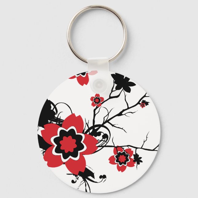 Red Cherry Blossom Sakura Design Keychain (Front)