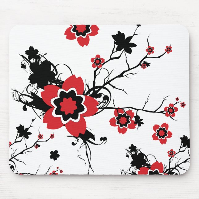 Red Cherry Blossom Sakura Design Mouse Pad (Front)
