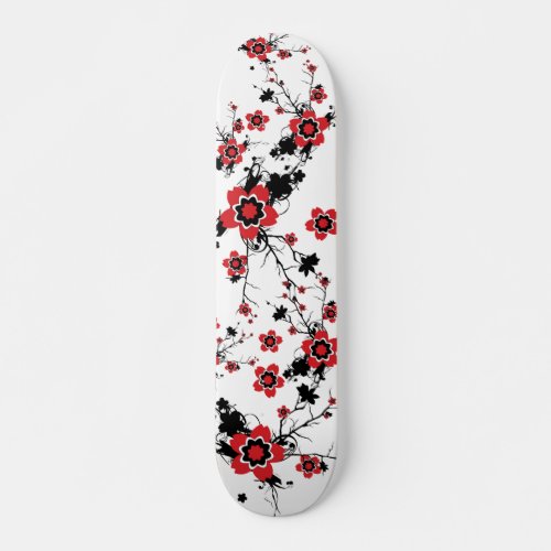Red Cherry Blossom Sakura Design Skateboard Deck