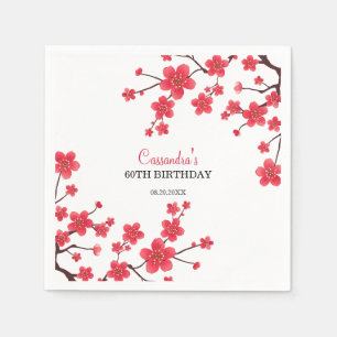 Red Cherry Blossom Sakura Rustic Floral Birthday Napkins