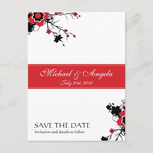 Red Cherry Blossom Sakura Save the Date Announcement Postcard