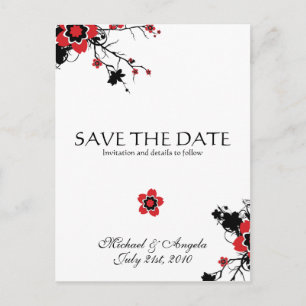 Red Cherry Blossom Sakura Save the Date Announcement Postcard