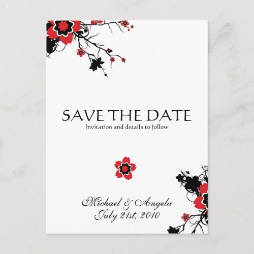 Red Cherry Blossom Sakura Save the Date Announcement Postcard
