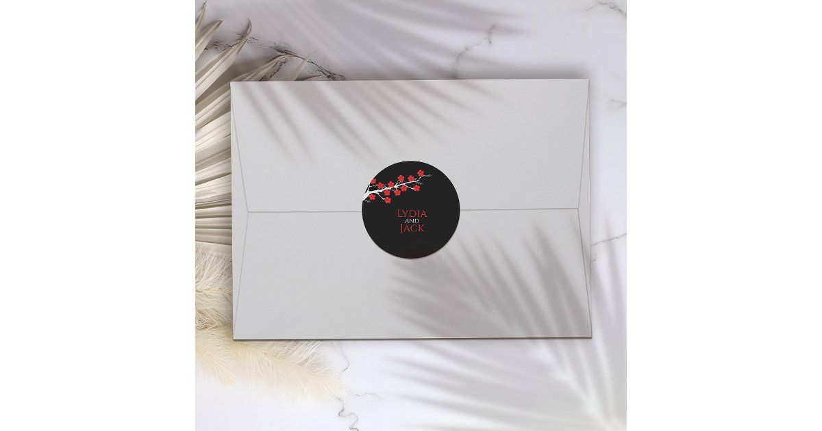 Red Cherry Blossom Themed Wedding Classic Round Sticker | Zazzle