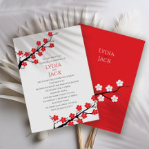 Red Cherry Blossom Themed Wedding Invitation