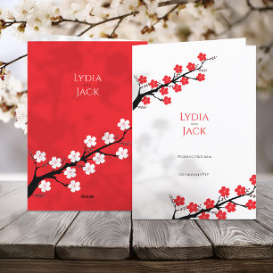 Red Cherry Blossom Themed Wedding Program