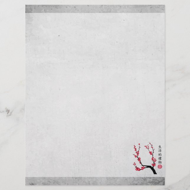 Red cherry blossom three art "Gift of life" Letterhead (Front)